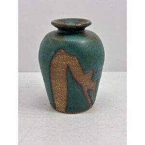 Handcrafted Sgraffito Style Art Pottery Vase With Unique Green & Brown Glaze Des
